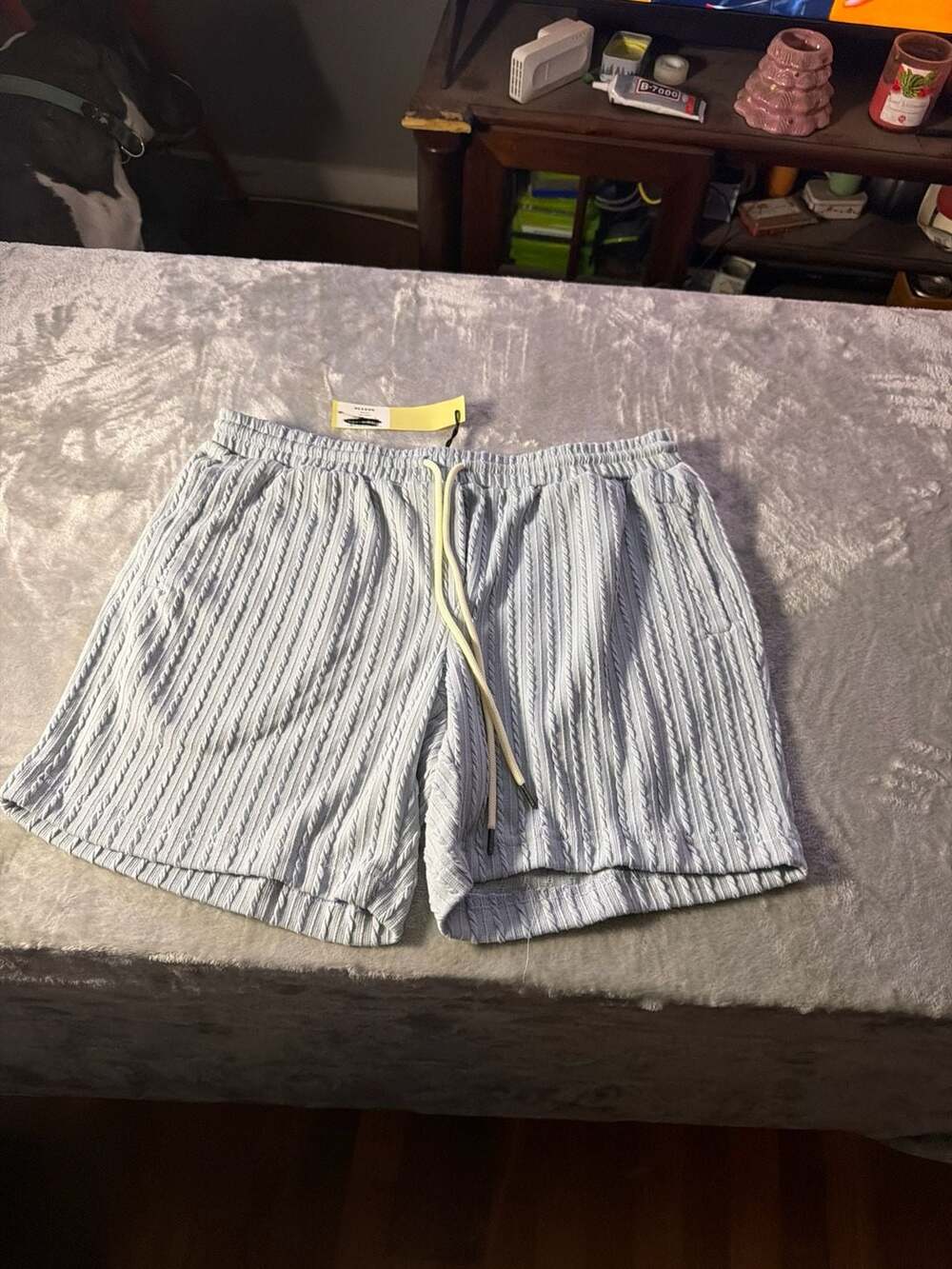 Reason Clothing Striped Cable Knit Texture Drawstring Shorts